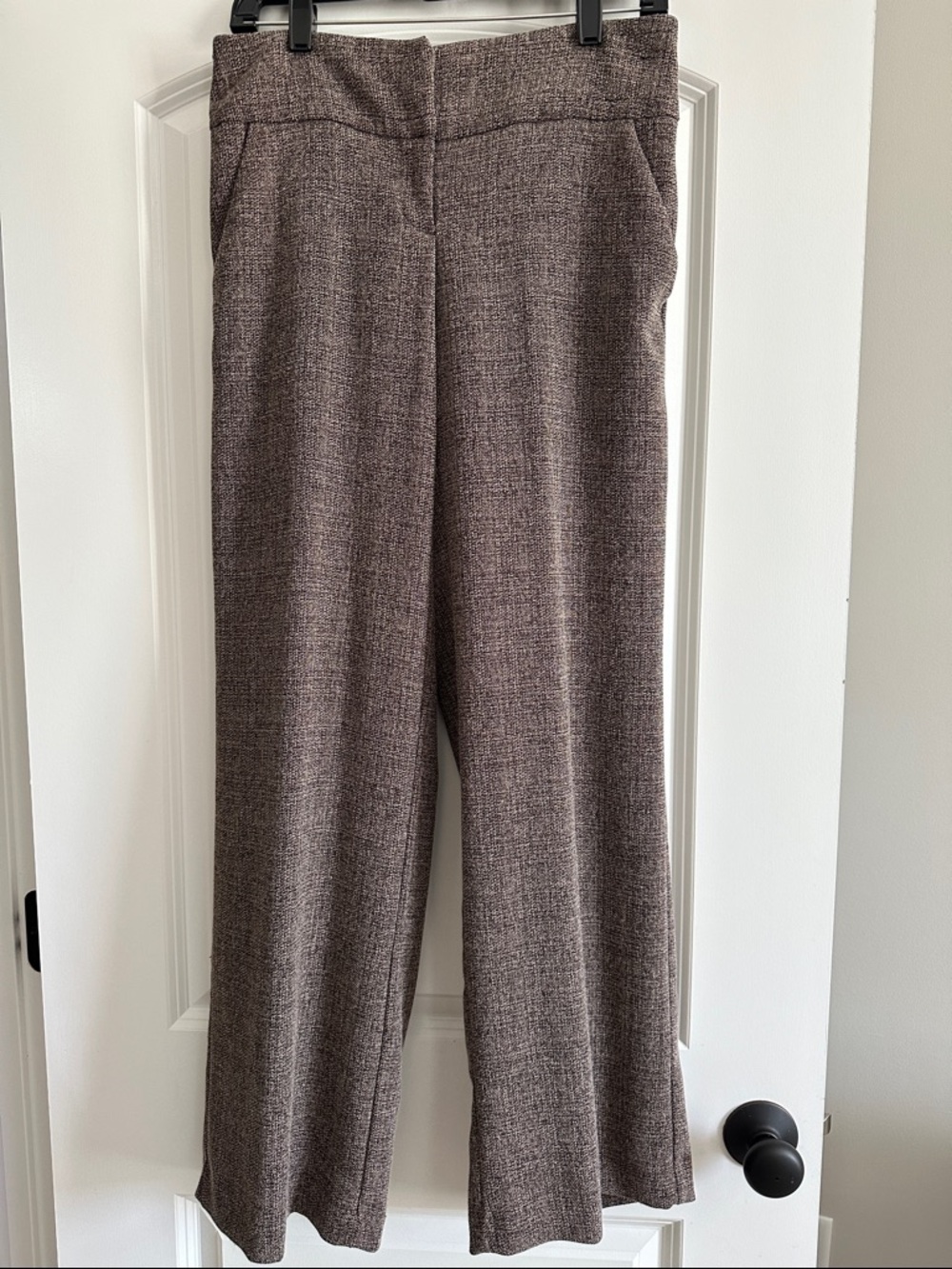 Womens Brown Tweed Wide-Leg Dress Pants